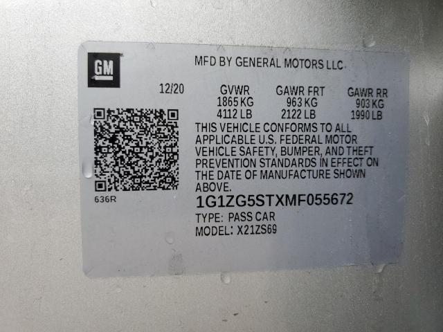 Lot #2457660093 2021 CHEVROLET MALIBU RS salvage car