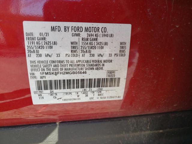 2021 FORD EXPLORER L 1FMSK8FH2MGB05646