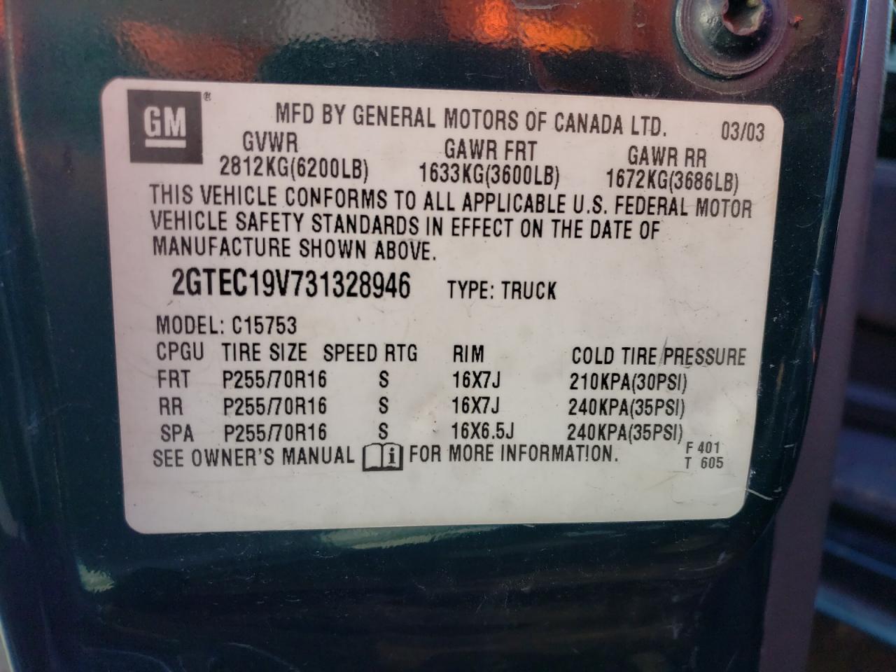 2GTEC19V731328946 2003 GMC New Sierra C1500