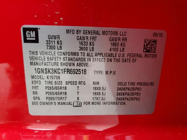 2015 CHEVROLET TAHOE SPEC 1GNSK3KC1FR692518