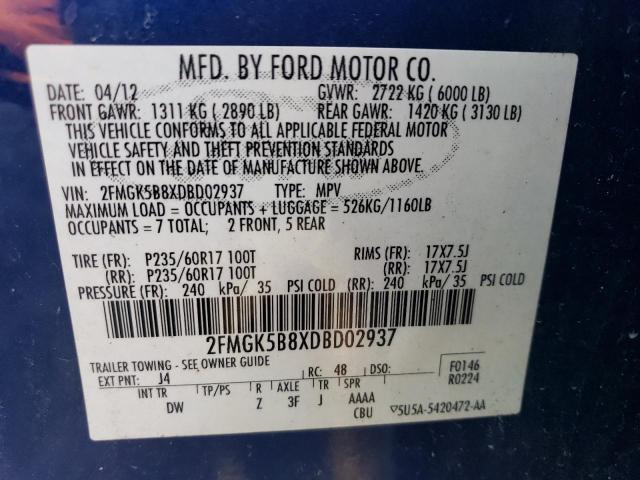 2013 Ford Flex Se VIN: 2FMGK5B8XDBD02937 Lot: 44668054