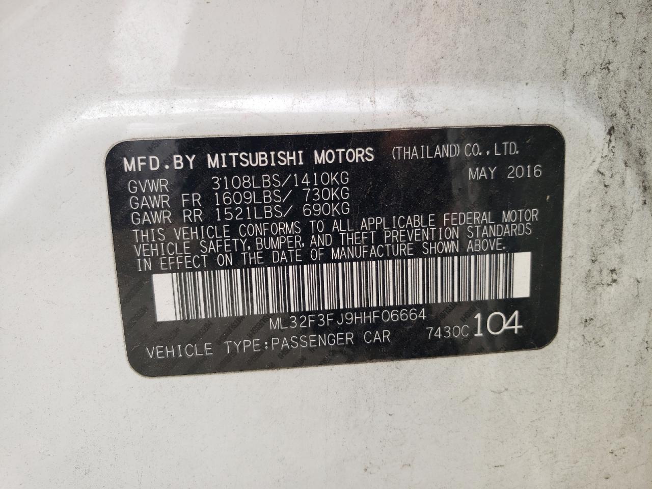 Lot #2974761096 2017 MITSUBISHI MIRAGE G4