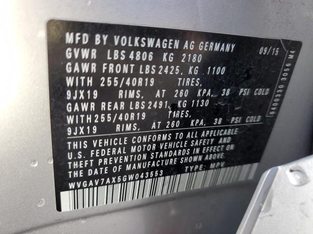 VIN WVGAV7AX5GW043553 2016 Volkswagen Tiguan, S no.13