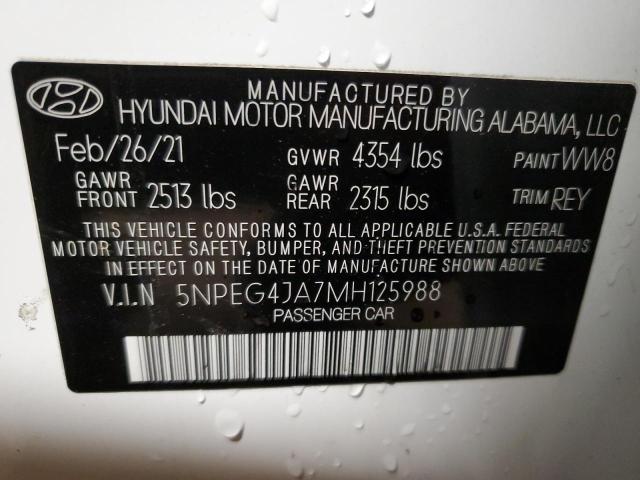 2021 Hyundai Sonata Se VIN: 5NPEG4JA7MH125988 Lot: 43225334