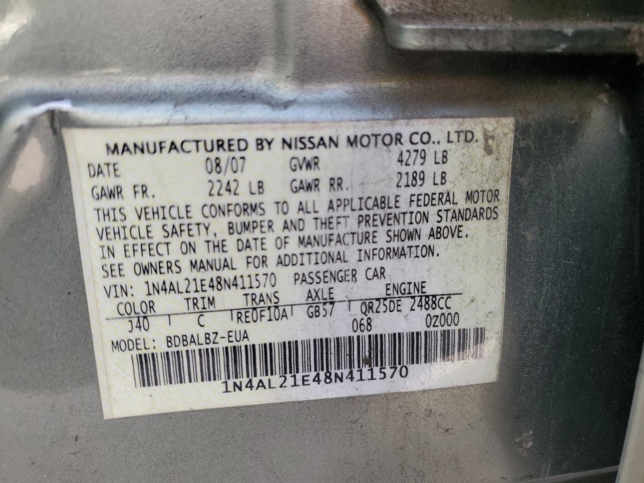 1N4AL21E48N411570 2008 Nissan Altima 2.5