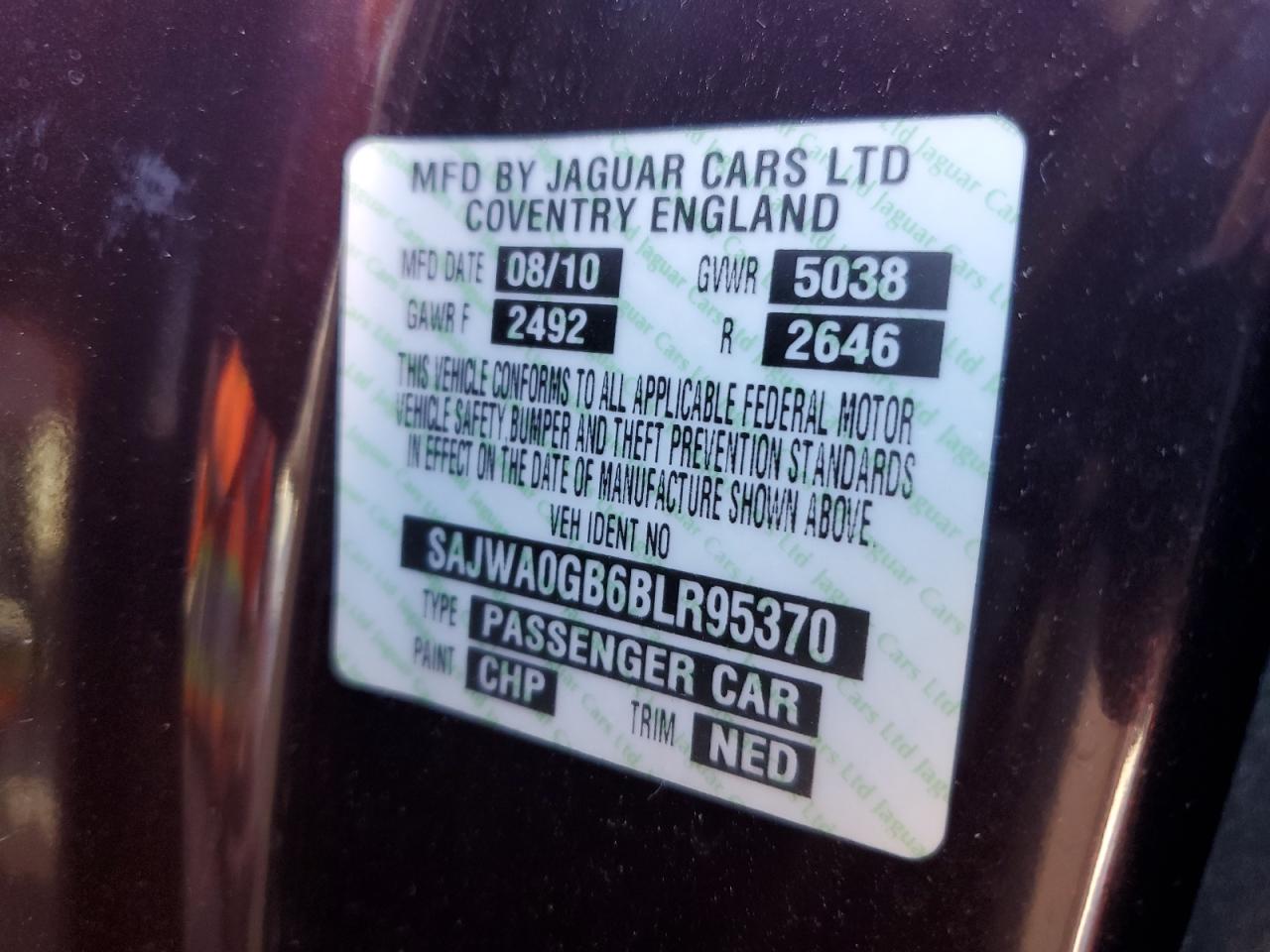 SAJWA0GB6BLR95370 2011 Jaguar Xf Premium