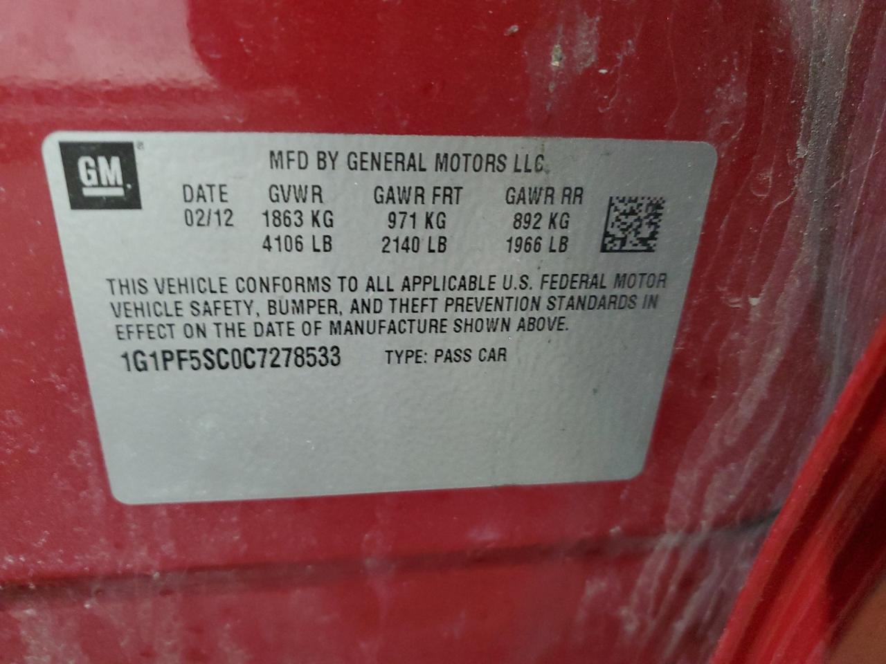 1g1pf5sc0c7278533 1G1PF5SC0C7278533 2012 Chevrolet Cruze Lt