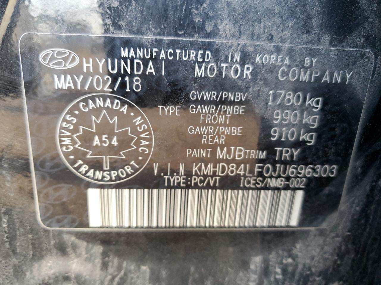 KMHD84LF0JU696303 2018 Hyundai Elantra Sel