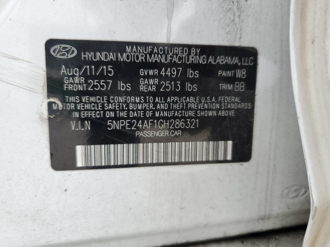 2016 Hyundai Sonata Se vin: 5NPE24AF1GH286321