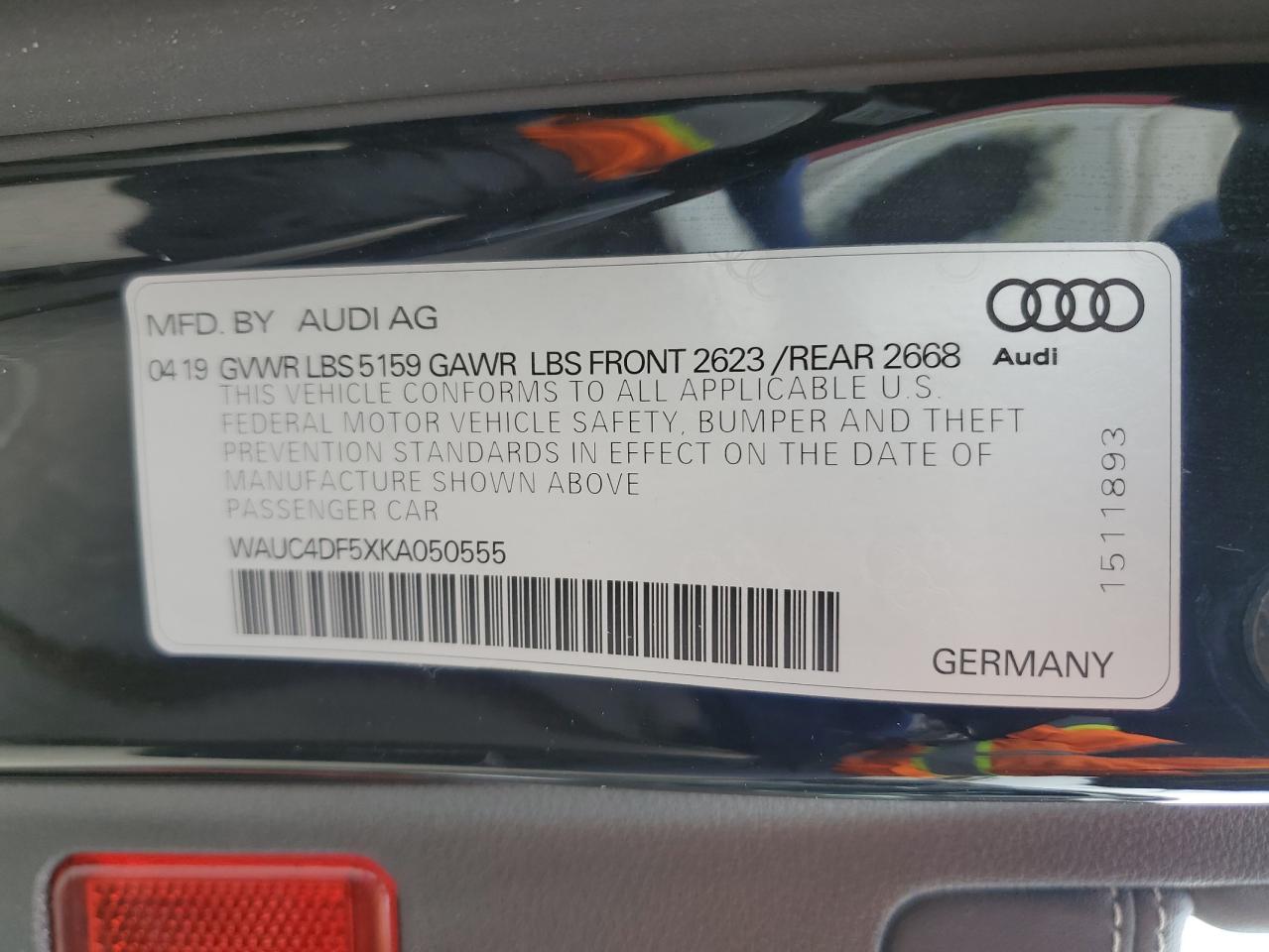 WAUC4DF5XKA050555 2019 Audi S5 Prestige