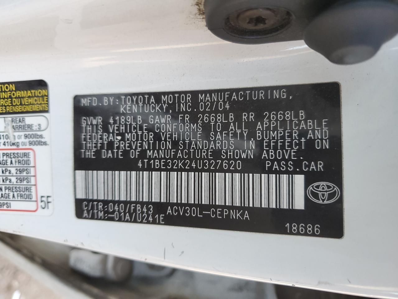 4T1BE32K24U327620 2004 Toyota Camry Le