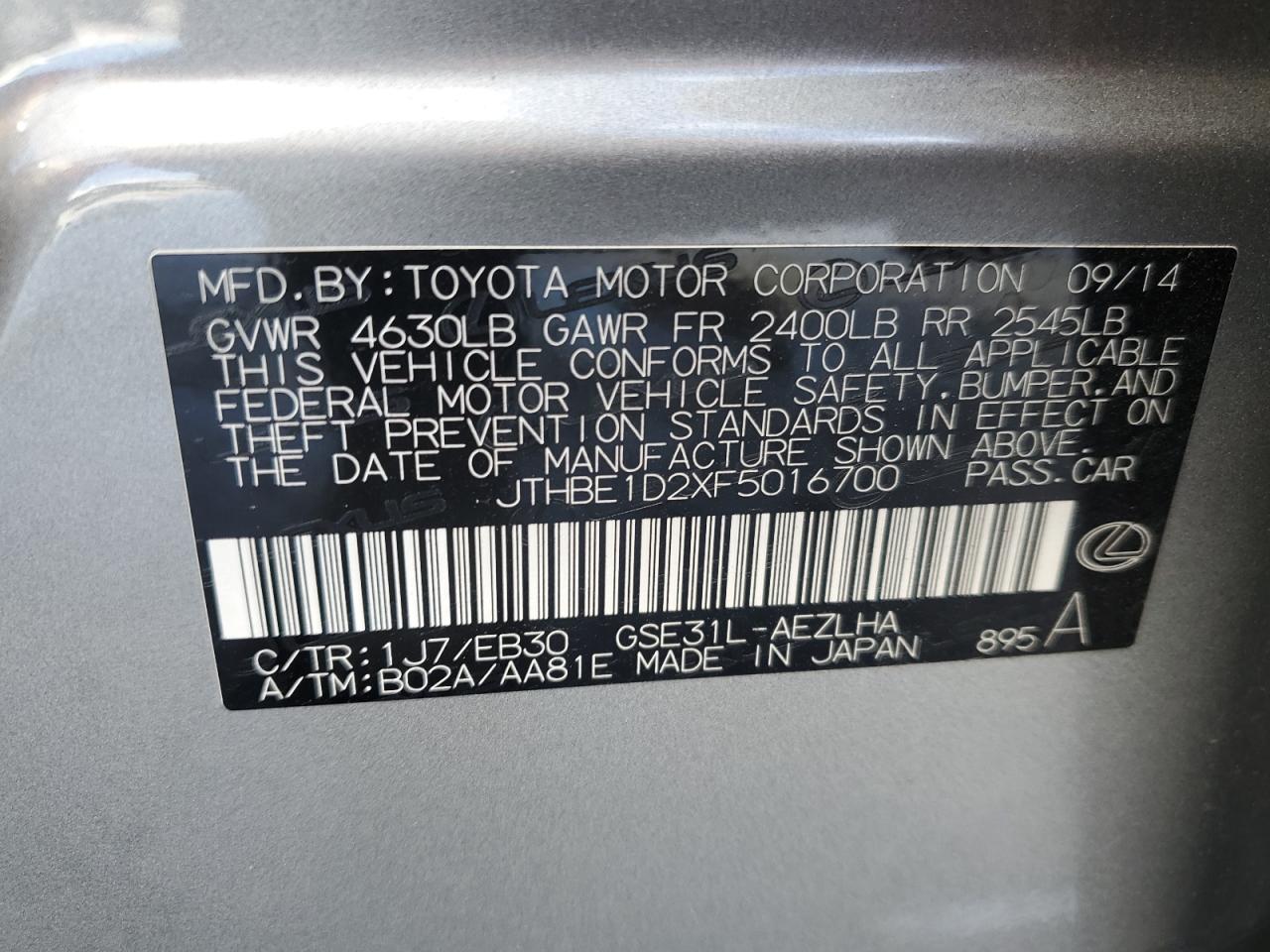 JTHBE1D2XF5016700 2015 Lexus Is 350