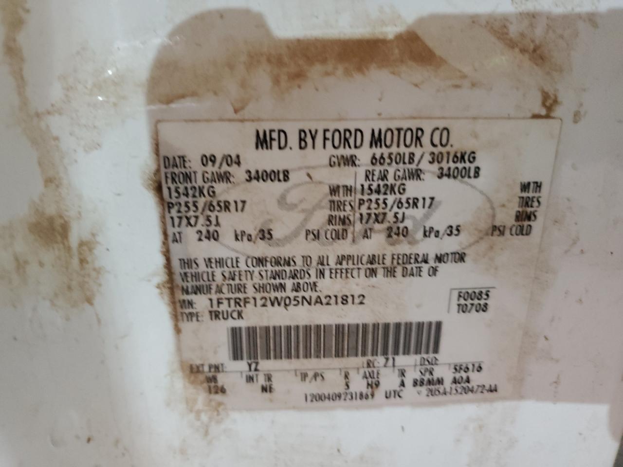 1FTRF12W05NA21812 2005 Ford F150