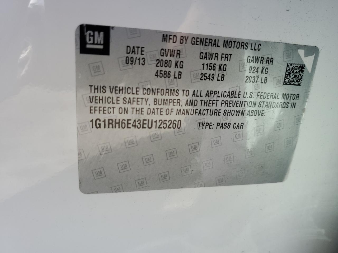 1G1RH6E43EU125260 2014 Chevrolet Volt