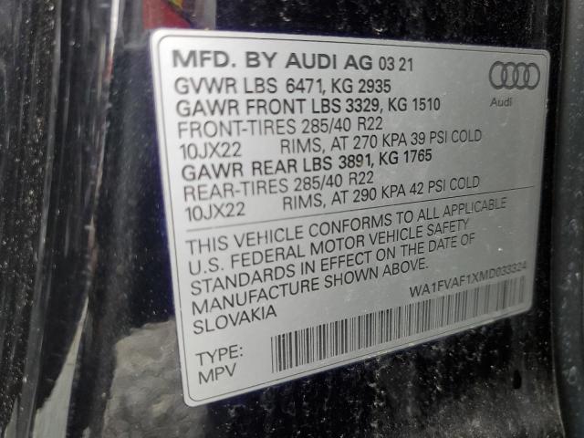 2021 AUDI Q8 PRESTIG WA1FVAF1XMD033324