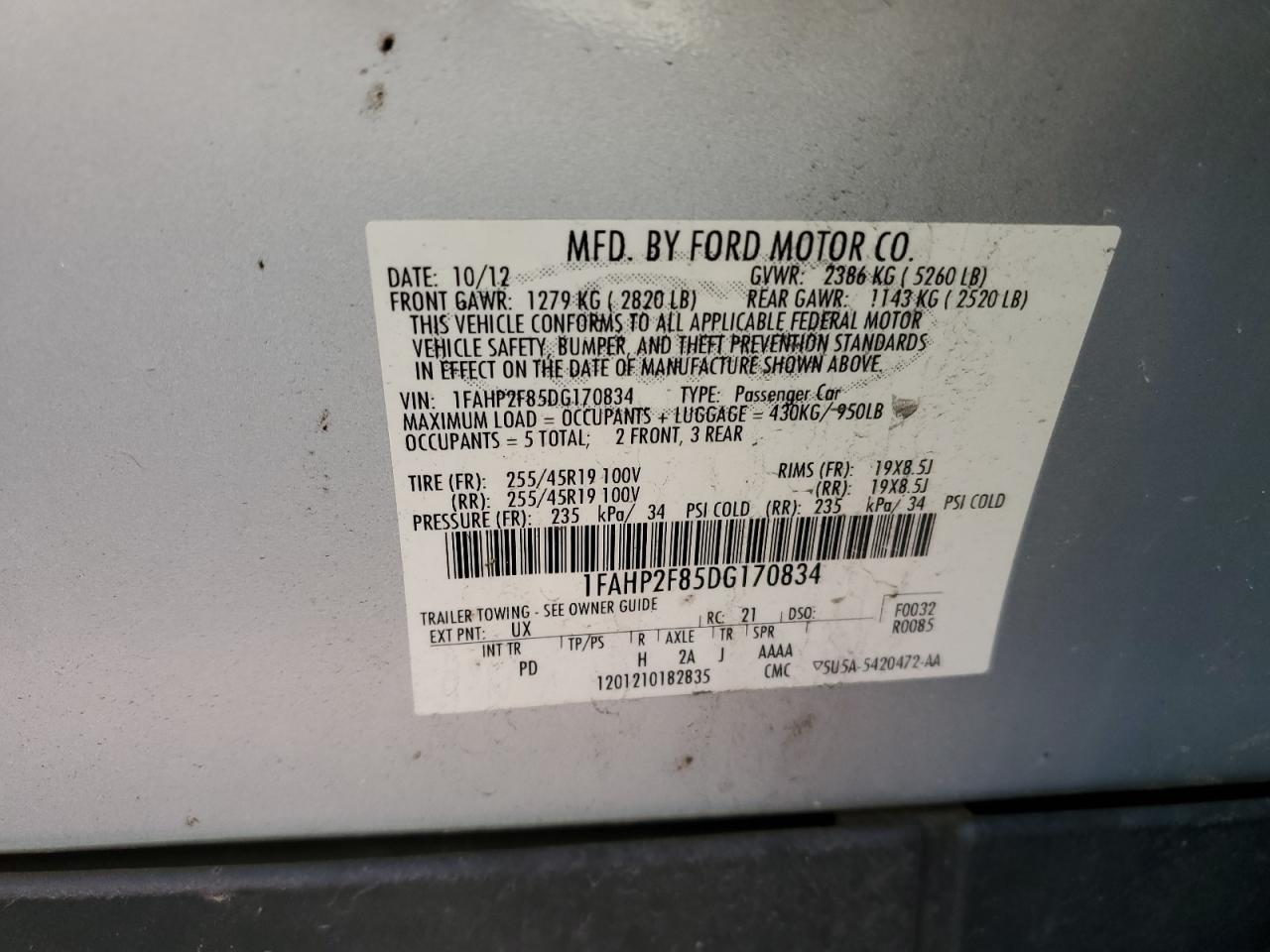 1FAHP2F85DG170834 2013 Ford Taurus Limited