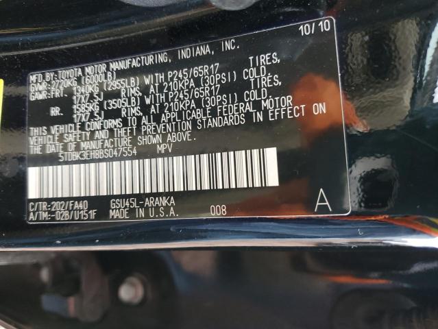 2011 Toyota Highlander Base VIN: 5TDBK3EH8BS047554 Lot: 41766744