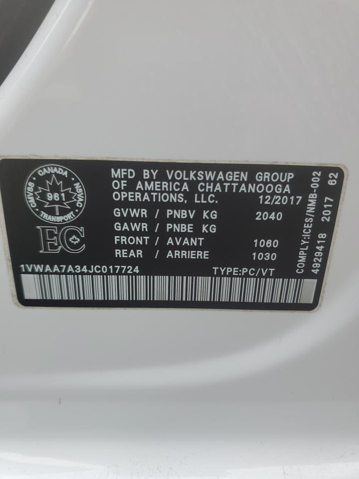 1VWAA7A34JC017724 2018 Volkswagen Passat S