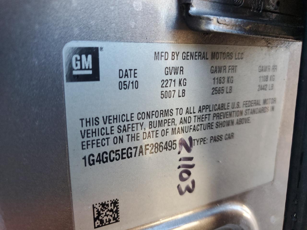 1G4GC5EG7AF286495 2010 Buick Lacrosse Cxl