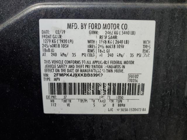 2019 Ford Edge Sel 2.0L(VIN: 2FMPK4J9XKBB89962