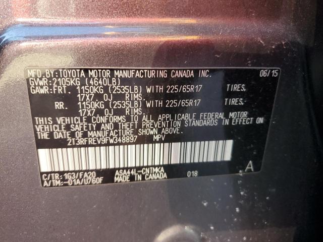 2015 TOYOTA RAV4 XLE 2T3RFREV9FW348897