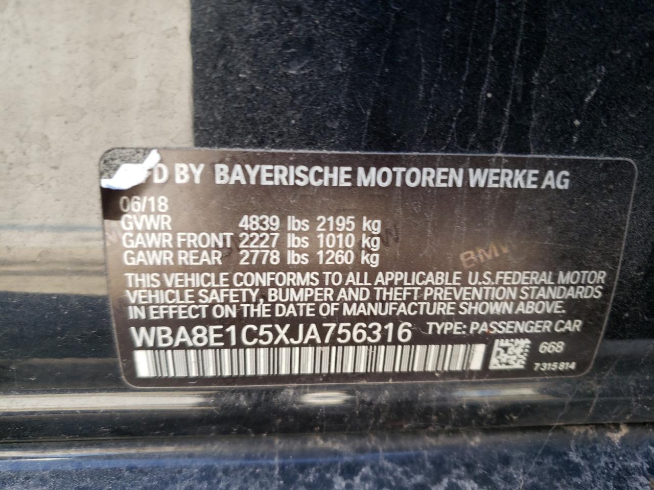 WBA8E1C5XJA756316 2018 BMW 330E