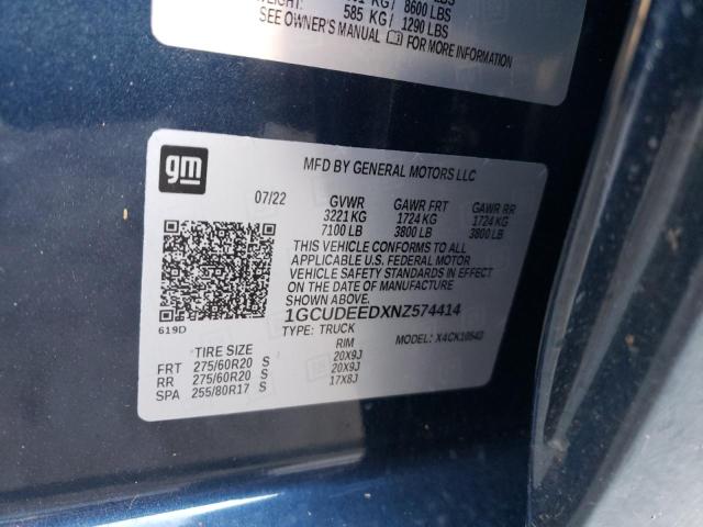 2022 CHEVROLET SILVERADO 1GCUDEEDXNZ574414