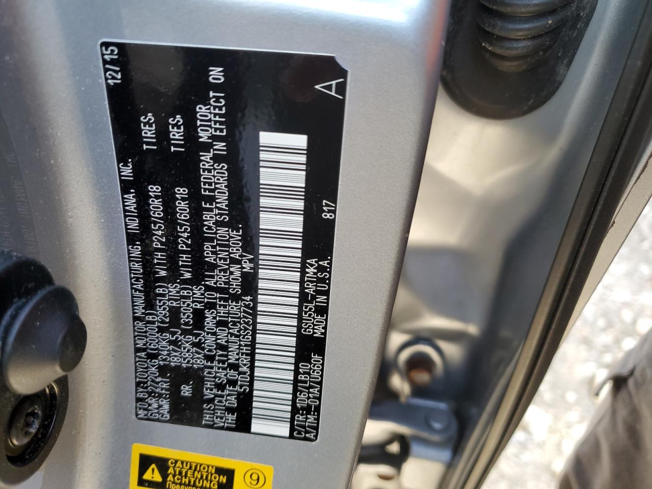 5TDJKRFH1GS237734 2016 Toyota Highlander Xle