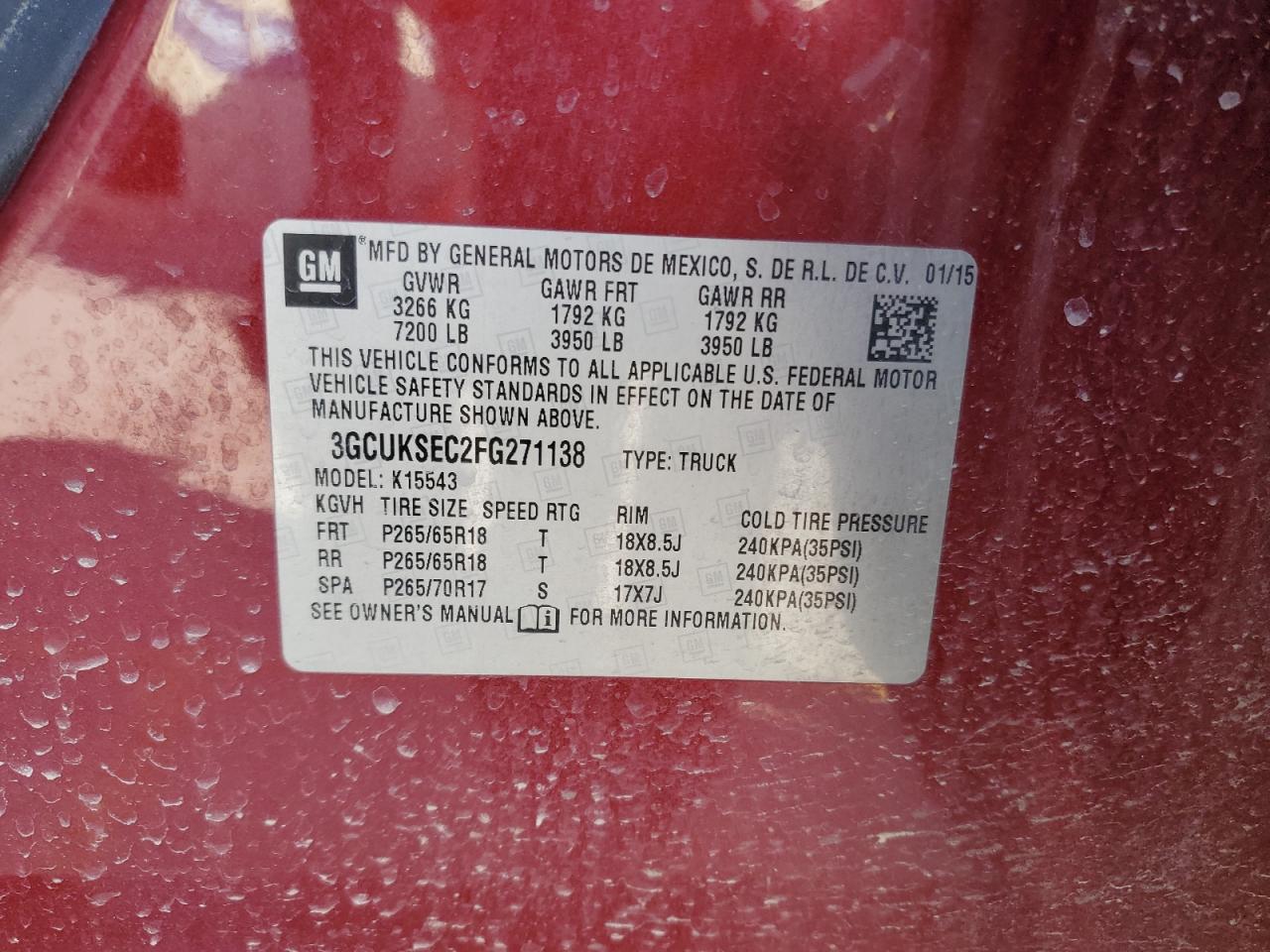 3GCUKSEC2FG271138 2015 Chevrolet Silverado K1500 Ltz