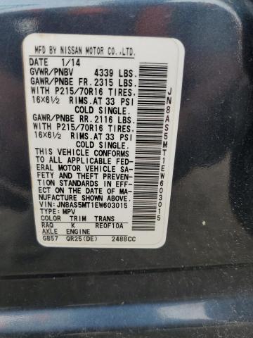 2014 Nissan Rogue Select S VIN: JN8AS5MT1EW603015 Lot: 43956554