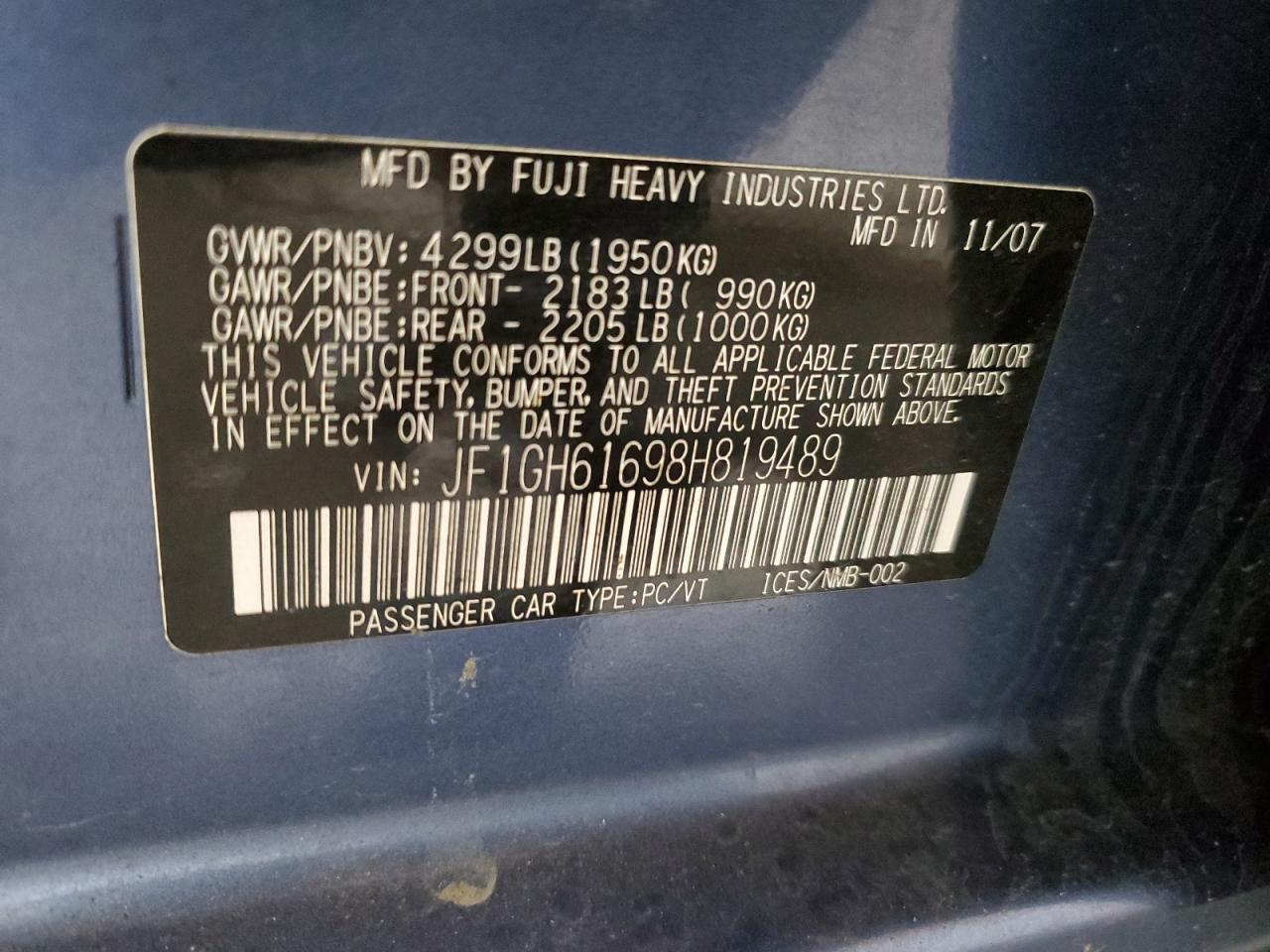 JF1GH61698H819489 2008 Subaru Impreza 2.5I