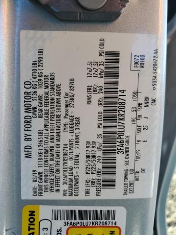 3FA6P0LU7KR208714 2019 FORD FUSION - Image 13