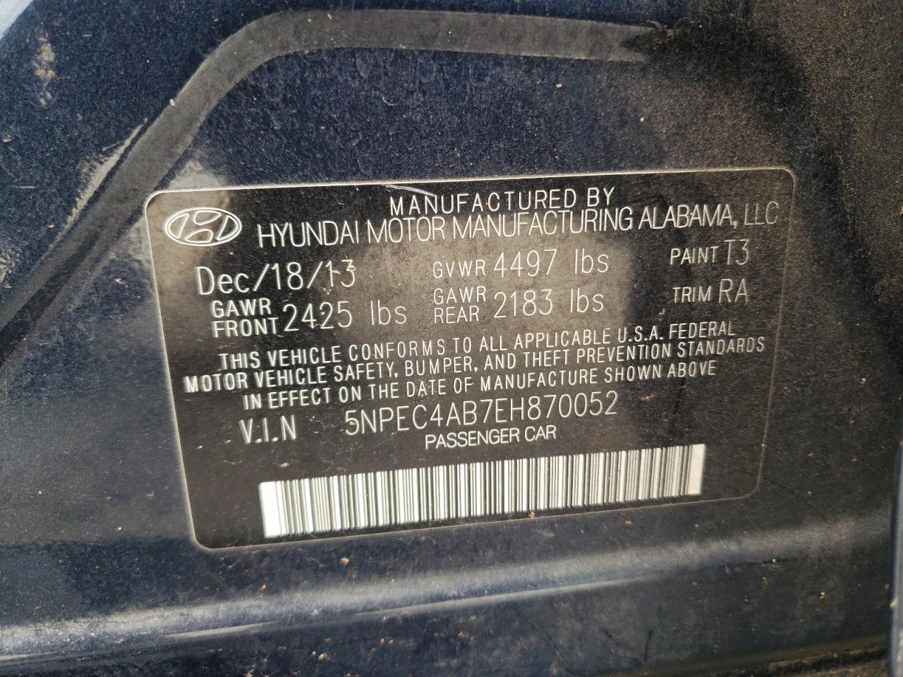 5NPEC4AB7EH870052 2014 Hyundai Sonata Se