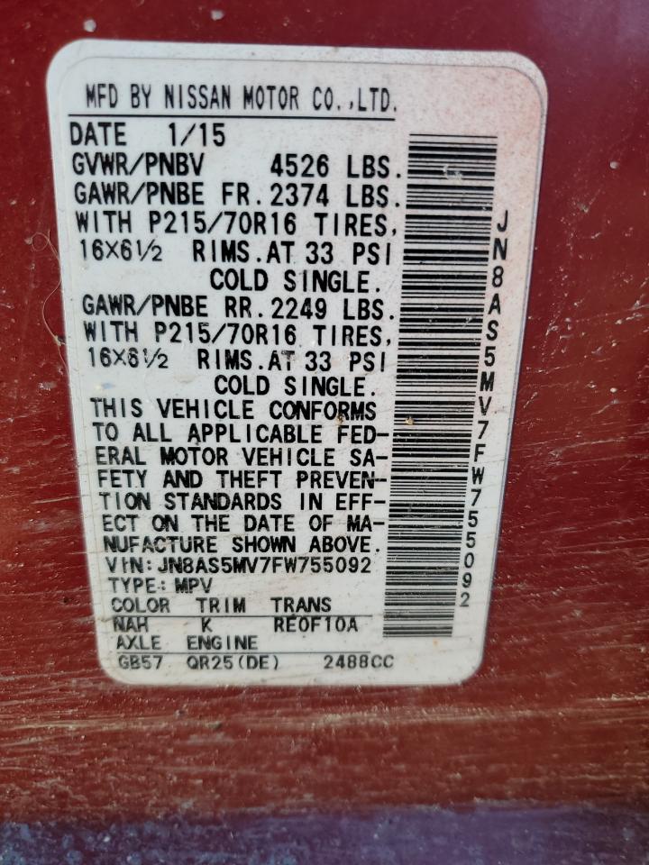 jn8as5mv7fw755092 JN8AS5MV7FW755092 2015 Nissan Rogue Select S