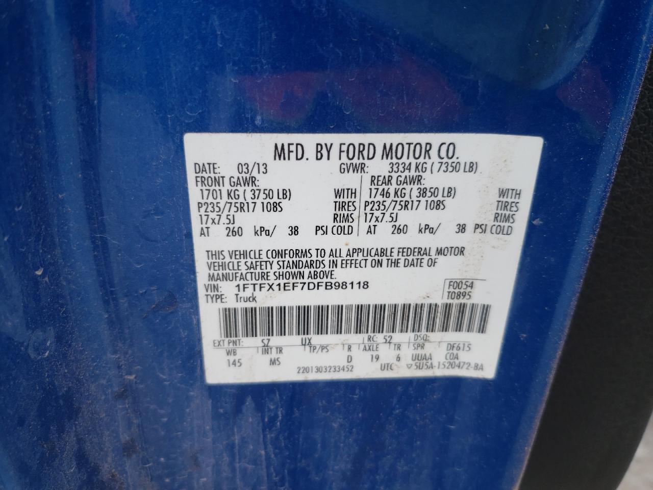 1FTFX1EF7DFB98118 2013 Ford F150 Super Cab