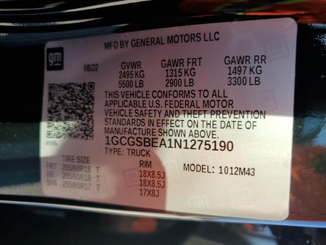 2022 CHEVROLET COLORADO 1GCGSBEA1N1275190