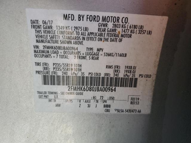 2018 Ford Flex Limited VIN: 2FMHK6D80JBA00964 Lot: 44245284