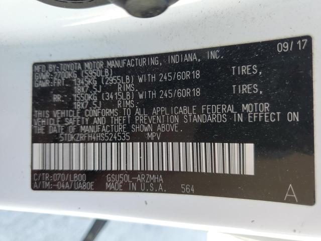 2017 TOYOTA HIGHLANDER 5TDKZRFH4HS524535