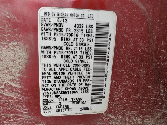 2013 Nissan Rogue S VIN: JN8AS5MT1DW537158 Lot: 44990214