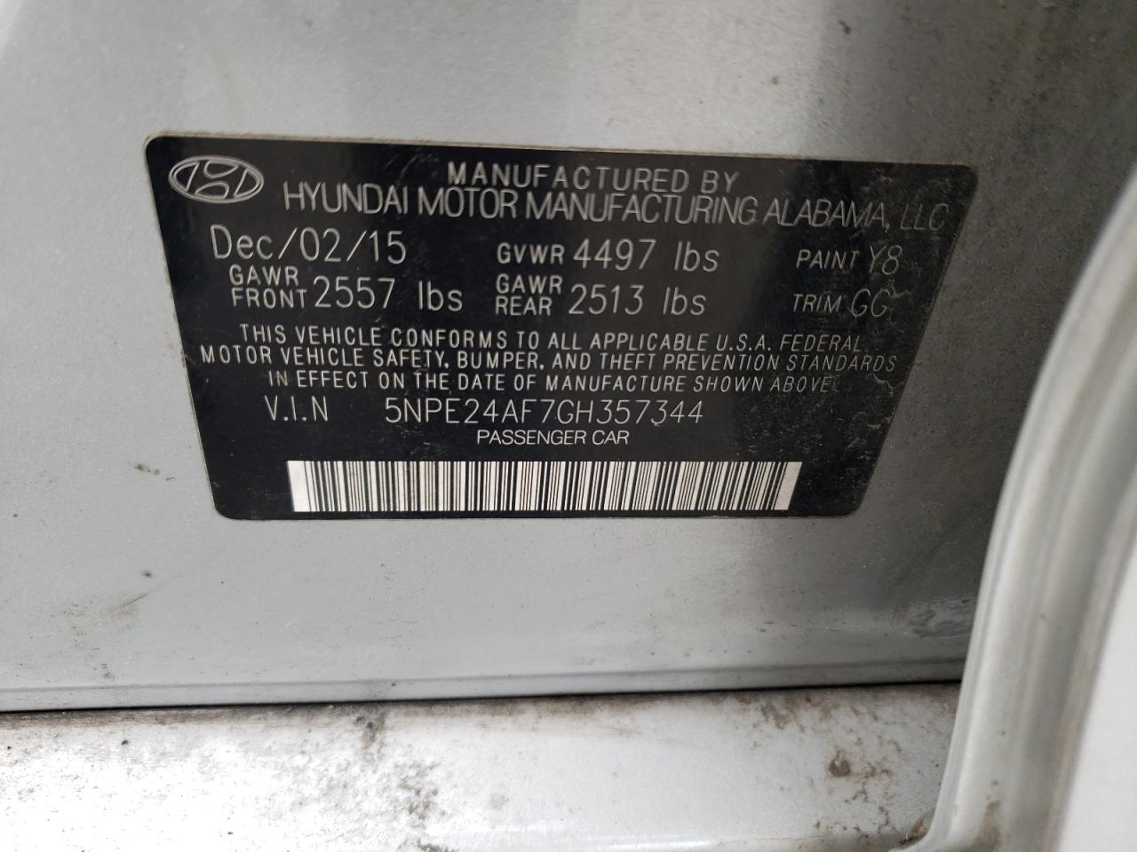 5NPE24AF7GH357344 2016 Hyundai Sonata Se