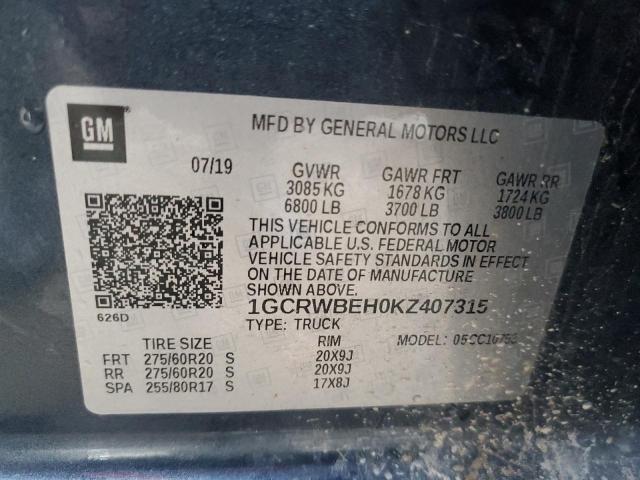 2019 CHEVROLET SILVERADO 1GCRWBEH0KZ407315