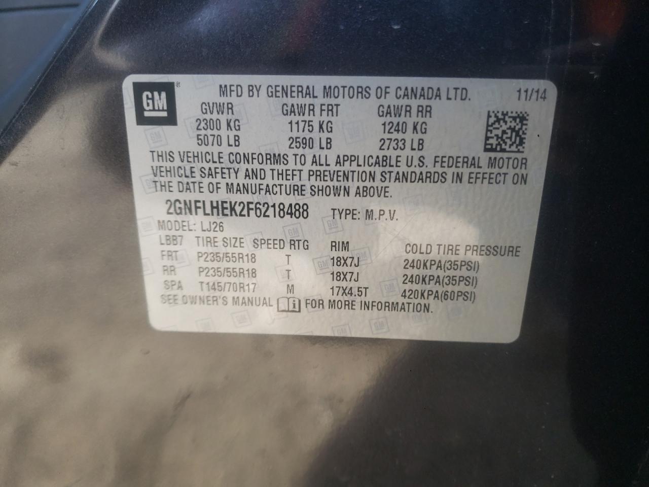 2GNFLHEK2F6218488 2015 Chevrolet Equinox Ltz