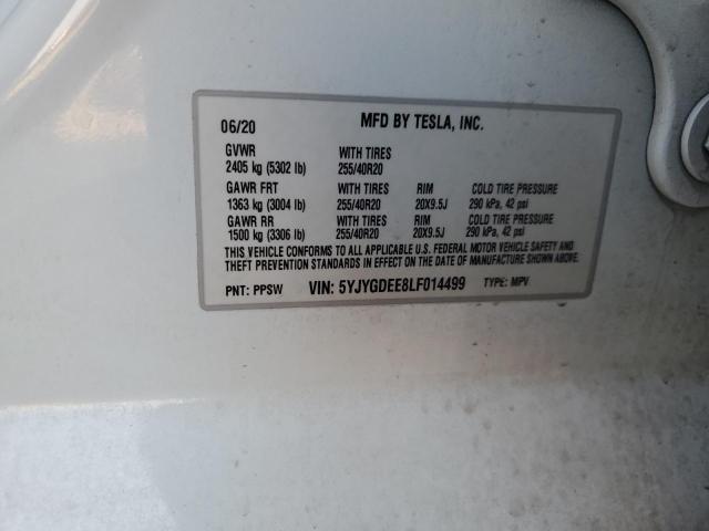 2020 TESLA MODEL Y 5YJYGDEE8LF014499
