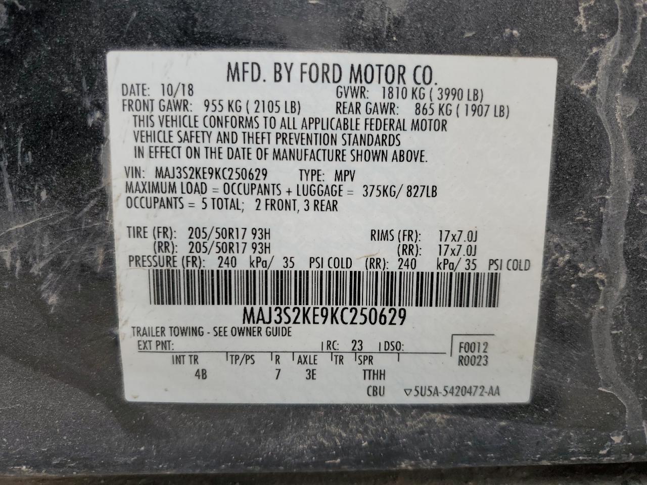 MAJ3S2KE9KC250629 2019 Ford Ecosport Titanium