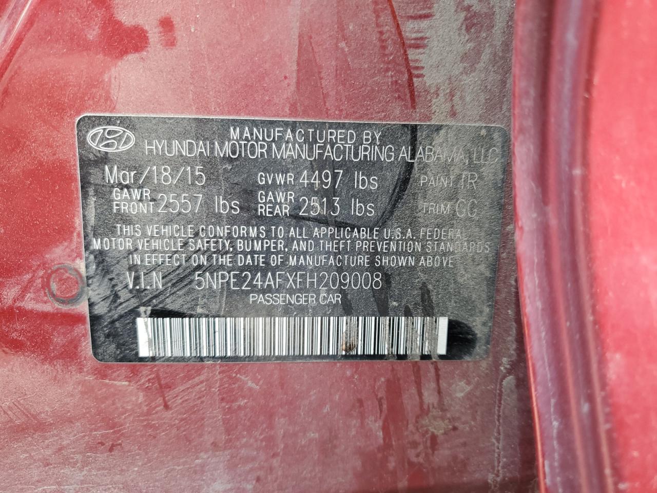 5NPE24AFXFH209008 2015 Hyundai Sonata Se