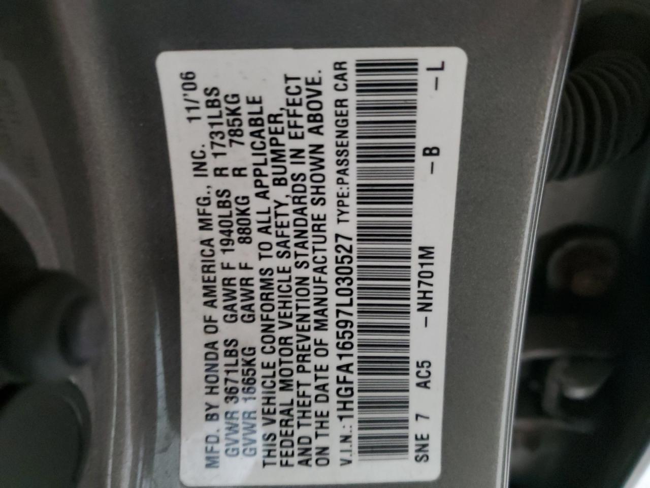 1HGFA16597L030527 2007 Honda Civic Lx