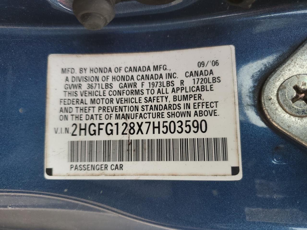 2HGFG128X7H503590 2007 Honda Civic Ex