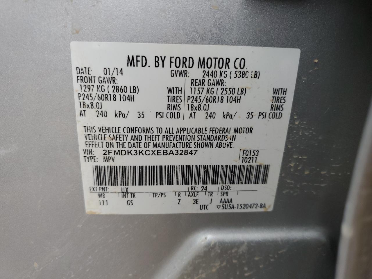 2FMDK3KCXEBA32847 2014 Ford Edge Limited