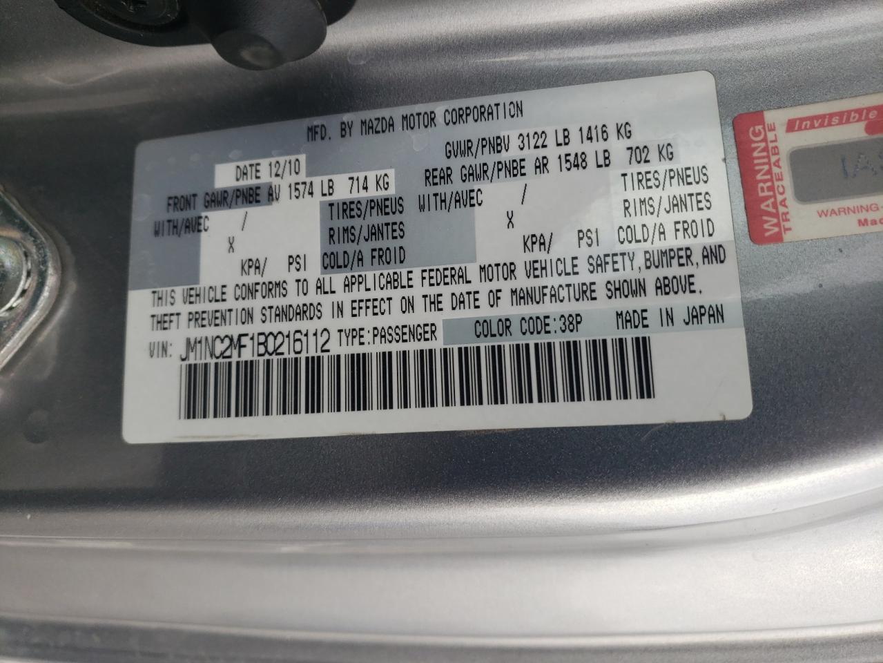 JM1NC2MF1B0216112 2011 Mazda Mx-5 Miata