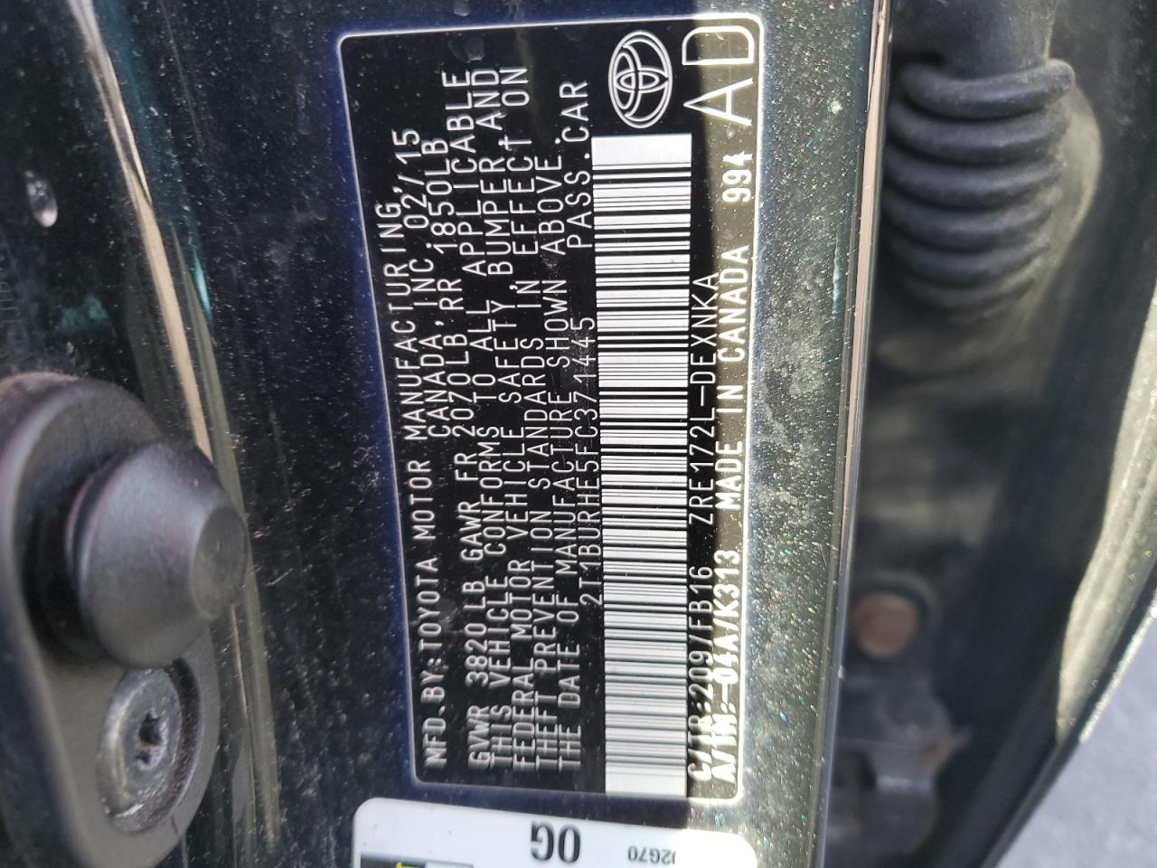 2T1BURHE5FC371445 2015 Toyota Corolla L